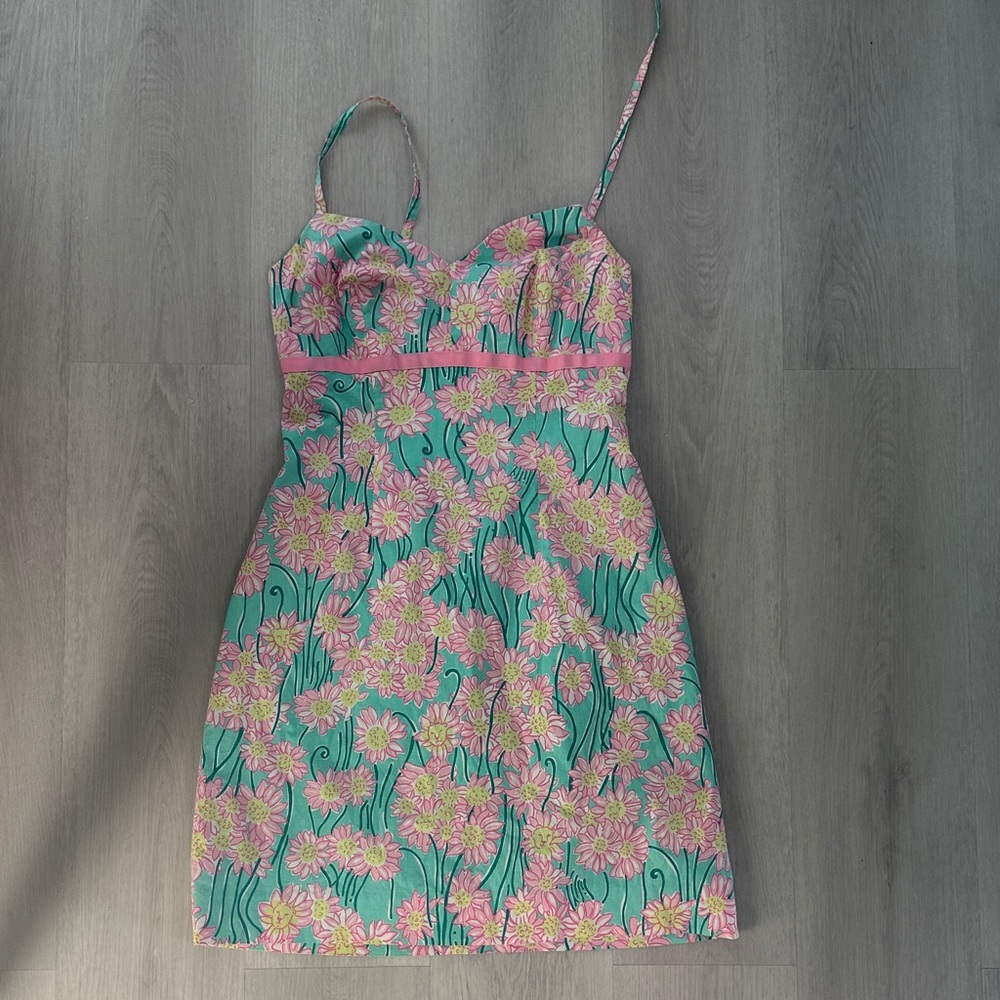 Lilly Pulitzer Floral Lion Pink and Green Dress broken strap